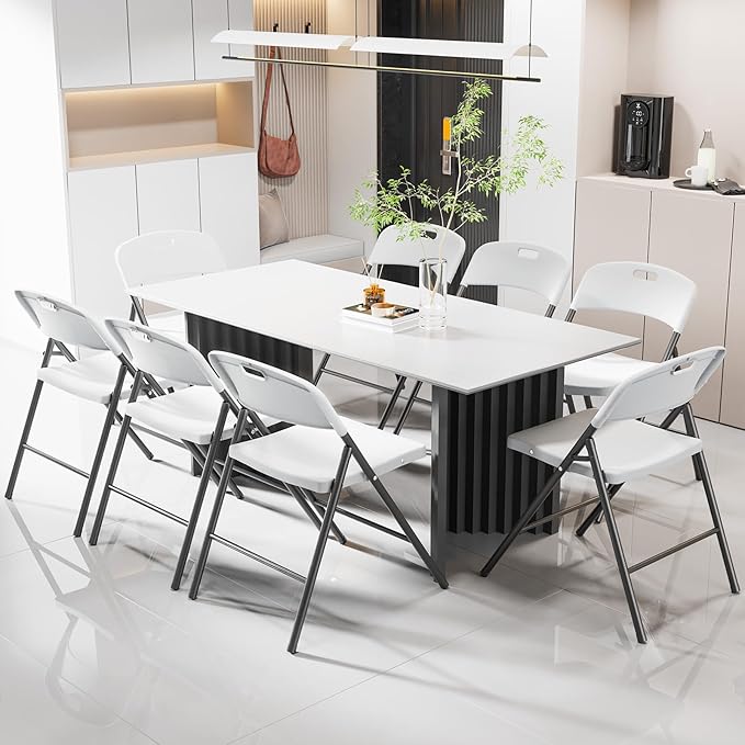 VINGLI Folding Chairs, Plastic Foldable Chair, Capacity up to 350 lbs, Portable Seating for Indoor Outdoor Events Parties Camping Work School Commercail (20, White)