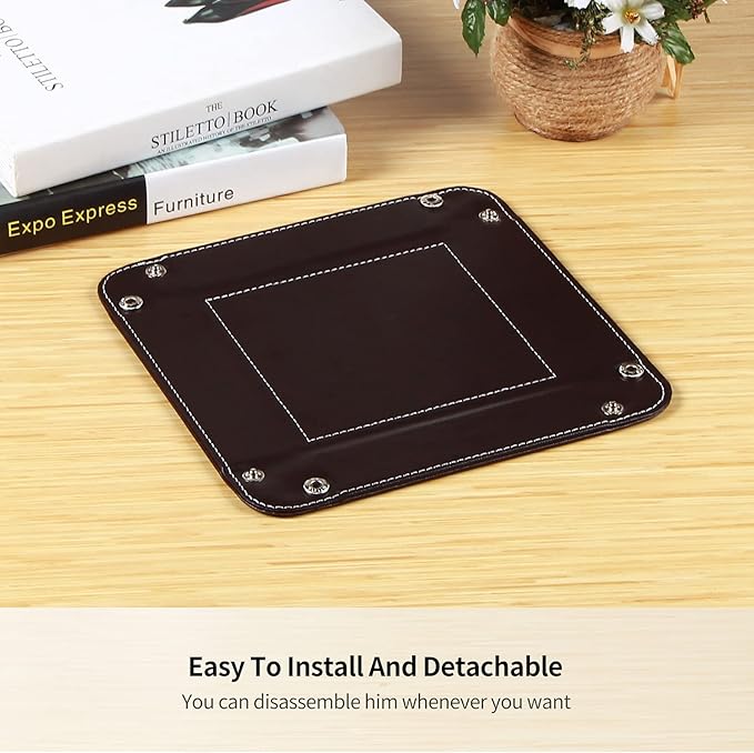 YAPISHI Valet Tray Leather Catchall Jewelry Tray Dice Box Bedside Tray Key Phone Coin Change Watches and Candy Holder Sundries Entryway Tray