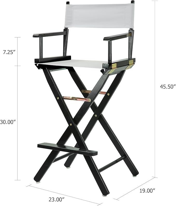 Casual Home 30" Director's Chair Black Frame-with White Canvas, Bar Height