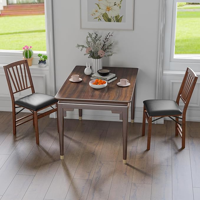Giantex Folding Dining Chairs Set of 4, Foldable Wood Kitchen Chairs with Padded Seat, Solid Wood Frame, Max Load 400 Lbs, No Assembly Easy to Store Wooden Dining Chairs for Apartment, Small Space