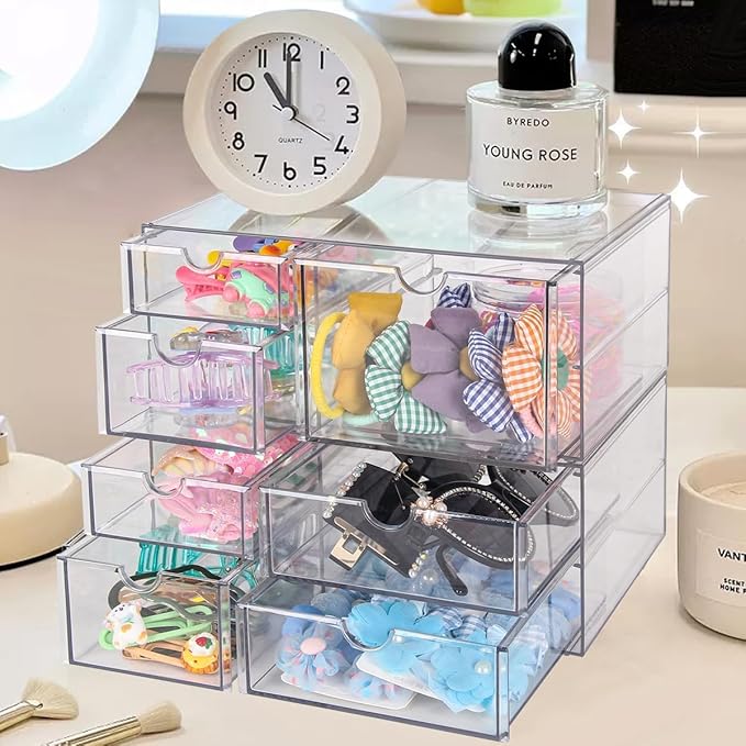 VZKAH Acrylic Organizer and Storage | 7 Drawers 2 Sets | Desk Organizer with Drawers, Clear Makeup Storage Drawers, For Beauty/Office/Craft Supply Storage and Organization