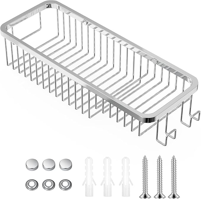Wire Basket Wall Mount,Corner Shower Caddy 304 Stainless Steel,Bathroom Shower Organizer Soap Caddy,Polished Finish，Long Basket