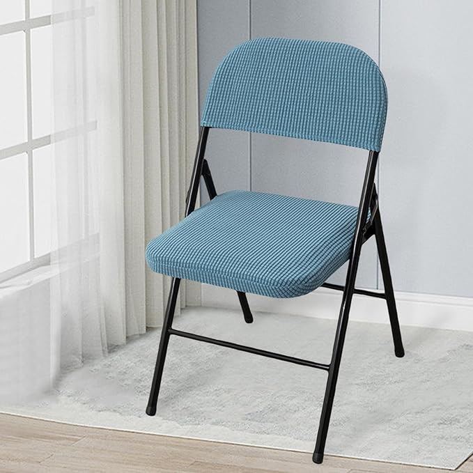 Dust-Proof Folding Chair Covers 2 Piece Set Backrest & Seat Cushion Cover for Office Meeting，Household，Computer，Party (Sky Blue, One Size)
