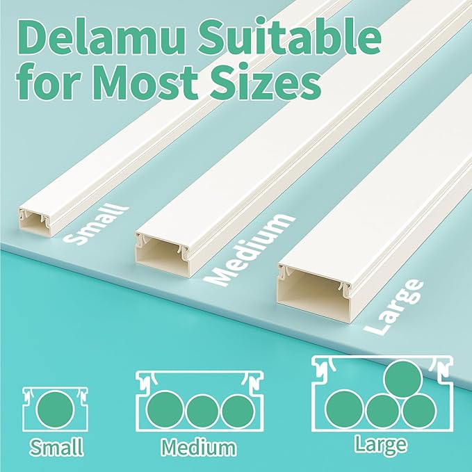 Delamu Cord Hider, 100in Self-Adhesive Cord Cover Kit for Wall Mounted TV, Paintable Wire Hider, Flexible Cable Management System, Cable Raceway Conceals 2-3 Wires, W0.95 H0.55in, Beige