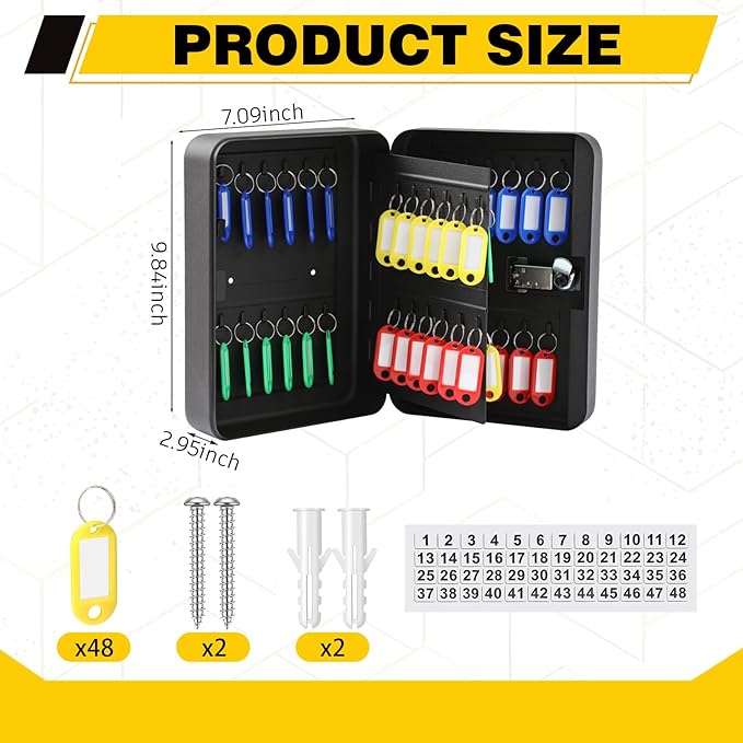 Ripeng 48-Keys Steel Key Cabinet with Combination Lock - Wall Mount Key Lock Box with Colorful Secure Tags & Hooks Keys Organizer Storage for Home Office Hotel Rental Business Property Management