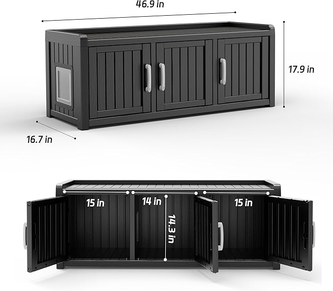 DRATO Indoor Outdoor Shoe Storage Cabinet, Shoe Bench Entryway with Adjustable Shelves, Multifunctional Resin Storage Bench for Entryway Foyer Hallway (Black, 3 Doors with Windows)