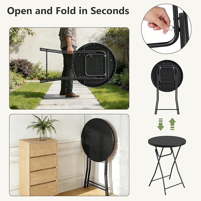 Folding Table, 32 Inch Foldable Cocktail Bar, High Top Round Folding Tables No Assembly, Portable Bistro & Commercial Furniture for Wedding, Banquet, Party, Indoor Outdoor Use