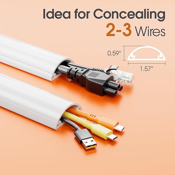 Cord Hider Kit, 56.7in Cord Covers for 2-3 Wires on Wall, Paintable Cable Hider Wire Covers for Cords on Wall, Cable Cover Raceway Cord Hider for Walls Mount Tv, W1.57 H0.59in, White