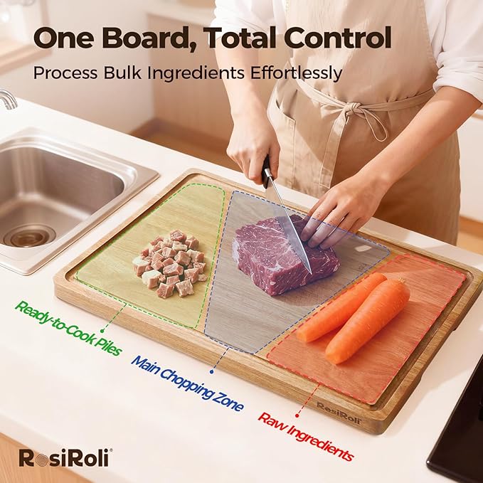Acacia Wood Cutting Board for Kitchen - 17"x12" Large Chopping Board with Juice Grooves & Handles, 0.7" Thick Butcher Block for Meat and Veggies, Gift for Mom & Women
