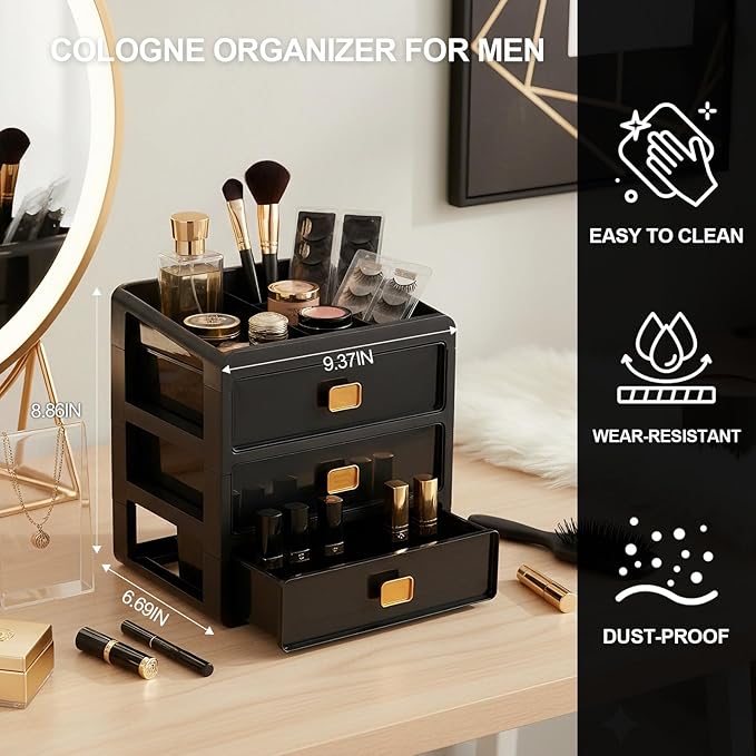 Cologne Organizer for Men,Cologne Stand with 3 Drawer,Nightstand Organizer,Cologne Shelf,Dresser Drawer Organizers,Organizador de Perfumes,Perfume Stand Organizer for Bedroom,Four Layer