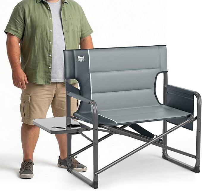 Timber Ridge XXL Director’s Chair – Heavy Duty Folding Camping Chair for Adults, 500lb Capacity, Extra Wide Padded Seat for Camping, Sports, Lawn, Courtyard, and Outdoor Use, Grey