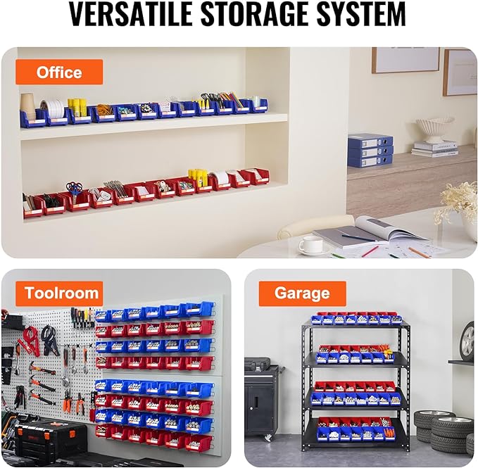 VEVOR Plastic Storage Bins 24 Pack (5 x 4 x 3-Inch), Hanging Stackable Storage Organizer Bins, Heavy Duty Stacking Containers for Closet, Garage, Office, or Small Parts Organization