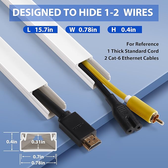Cord Cover Wall Kit, TV Cord Hider for 1 Thick Cord, 157in Wire Covers for Cords, YCLYC Cable Hider for Wall Mount TV, Wall Cable Concealer, Cable Cover Cable Raceway 10 x L15.7”, W0.78” H0.4” Grey