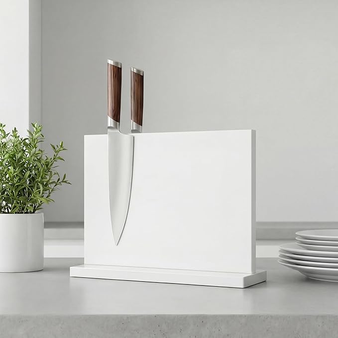 THMINS White Magnetic Knife Holder, Double-Sided Magnetic Knife Block Universal Multi-function Display Rack for Kitchen Counter
