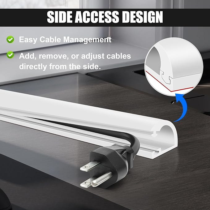 Wall Cord Hider, Flexible Self-Adhesive Wire Cover, Side-Open Cable Raceway for Cords on Wall, Cord Concealer for Mounted TV, Home Theater & Office White