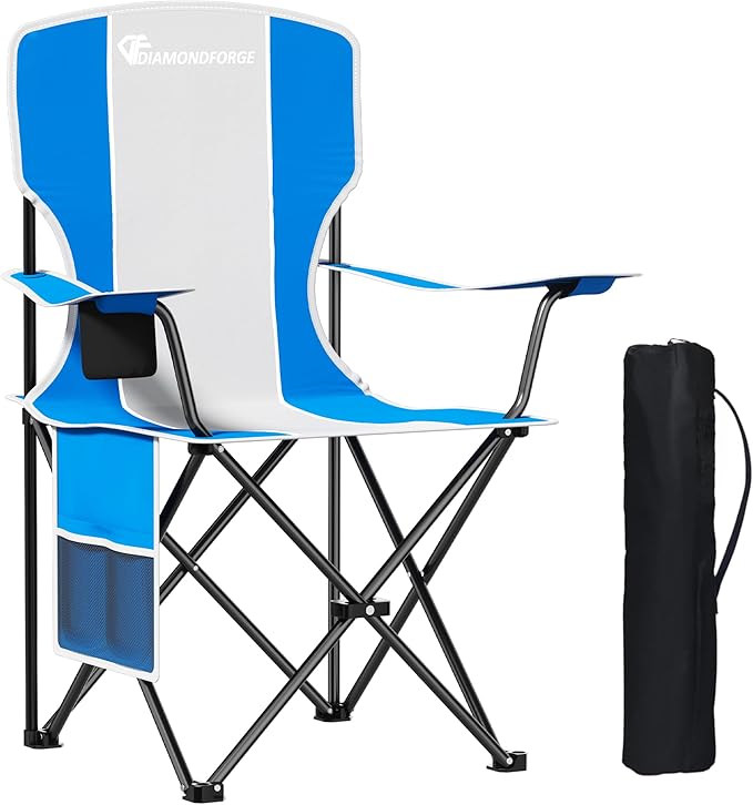 Camping Chairs, 300 LBS Capacity High Back Camping Chair, Portable Outdoor Lawn Chairs Folding with Cup Holder for Picnic, Lawn, Beach, Fishing and Sports (Blue Grey)