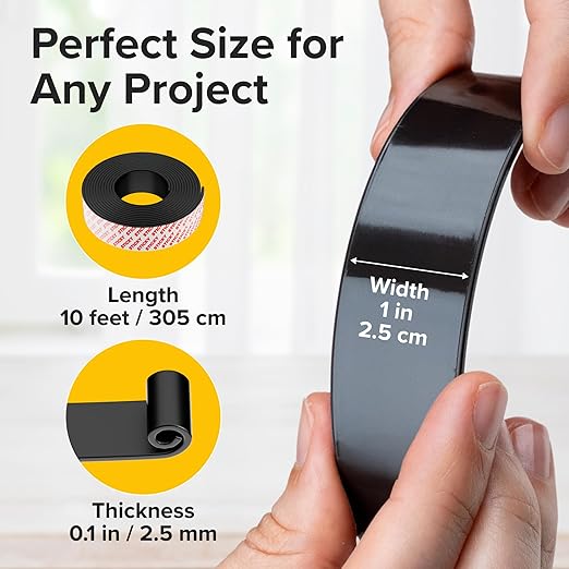 Super Sticky Magnetic Tape (10 Feet x 1 Inch / 3m x 2.5cm) - Strong Magnet Strip with Adhesive Backing for DIY & Crafts - Easy to Cut and Mount On Fridges, Whiteboards & More - Organization