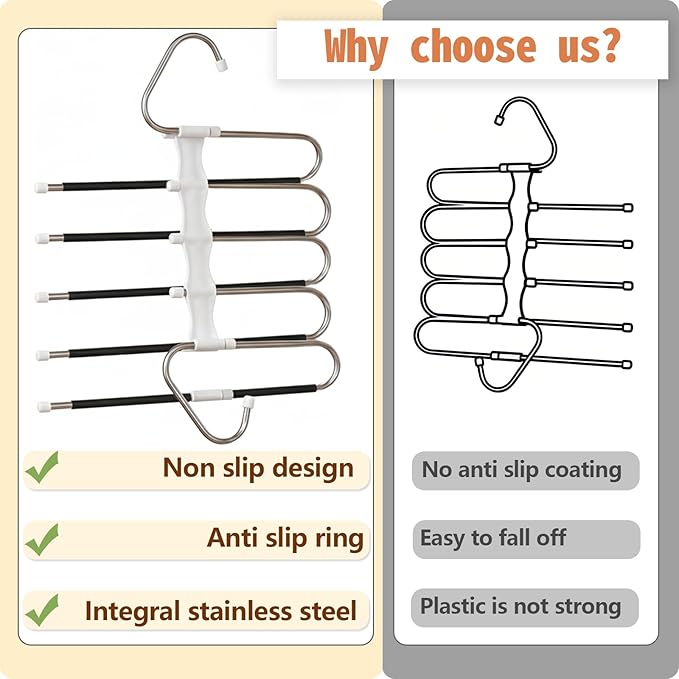 Pants Hangers Space Saving 5 Tier - 4 Pack Closet Organizers and Storage Closet Organizer,Anti-Slip Design,Closet Organizers and Storage for Pants Jeans Skirts Scarf Legging