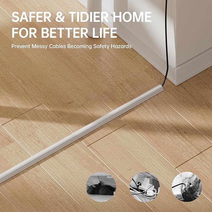 Delamu 42.5in Adhesive Cord Hider Wall, Mounted TV Cord Cover Kit, Multiple Cable Raceways for Wall Corner, Wire Cover Hiders for 2-3 Cables, 1.57" W X 0.59" H, White