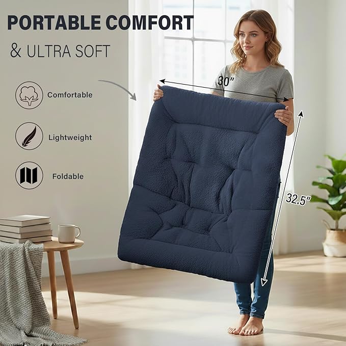 Tiita Comfy Folded Chair, Soft Faux Fur Oversized Folding Accent Chair, Lazy Chair for Teens Adults, Metal Frame Moon Chair for Bedroom, Living Room, Dorm Rooms
