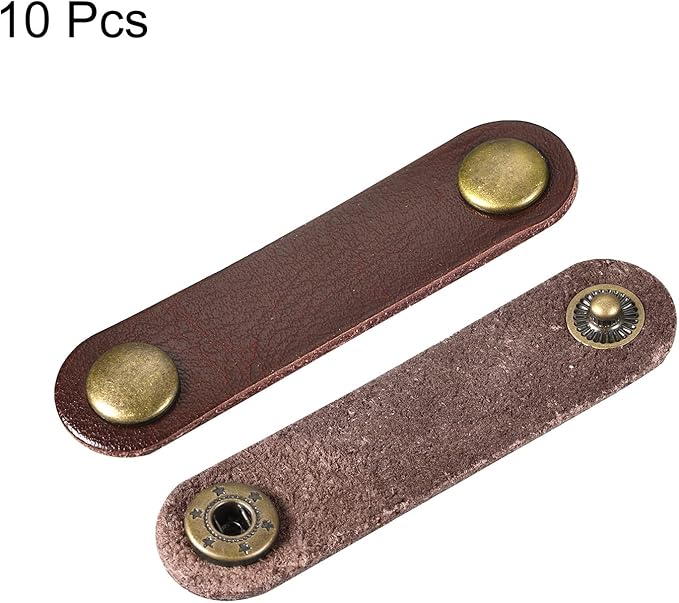 MECCANIXITY Pack of 10 Leather Cable Straps Cord Organizer 63x16mm Portable Cable Leather Clips Brown Earphone Cord Management for Cable, Wire