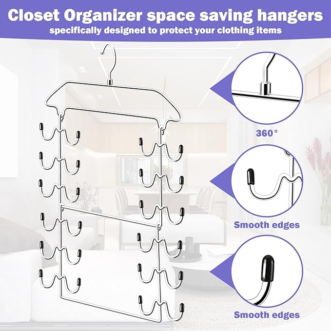 Closet Organizers and Storage,Tank Top Hanger 6 Tier Double Space Saving Bra Hangers,Dorm Room Essentials for Girls,Non-Slip Hanging Closet Organizer for Camisoles Sports Bras Strappy Dress Swimsuits