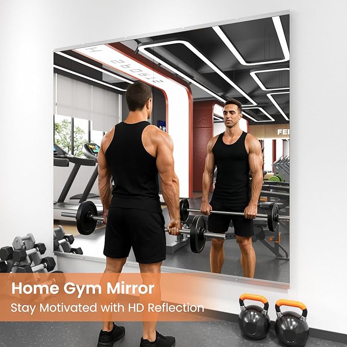 LOAAO Home Gym Mirror, 54"x30"-2 PCS Gym Mirrors for Wall, Frameless, Tempered Glass, Large Workout Mirrors for Home Gym, Dance Studio, Yoga Room, Garage Gym