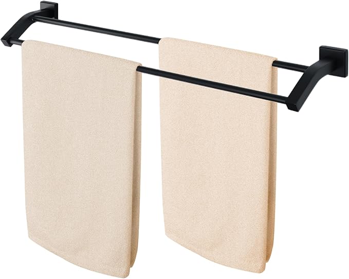 Alise Double Towel Bar, 24 Inch Towel Rack for Bathroom Wall Mounted, SUS304 Stainless Steel Bathroom Towel Holder Joining Process Towel Rail for Bathroom,Matte Black