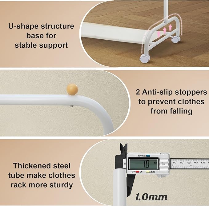 YGJT Kids Clothing Rack, Baby Clothes Racks for Hanging Clothes with Wheels and Bottom Storage Shelf, Small Toddler Garment Rack Kids Dress Up Storage Wardrobe for Coats, Skirts, Dance Costume(White)