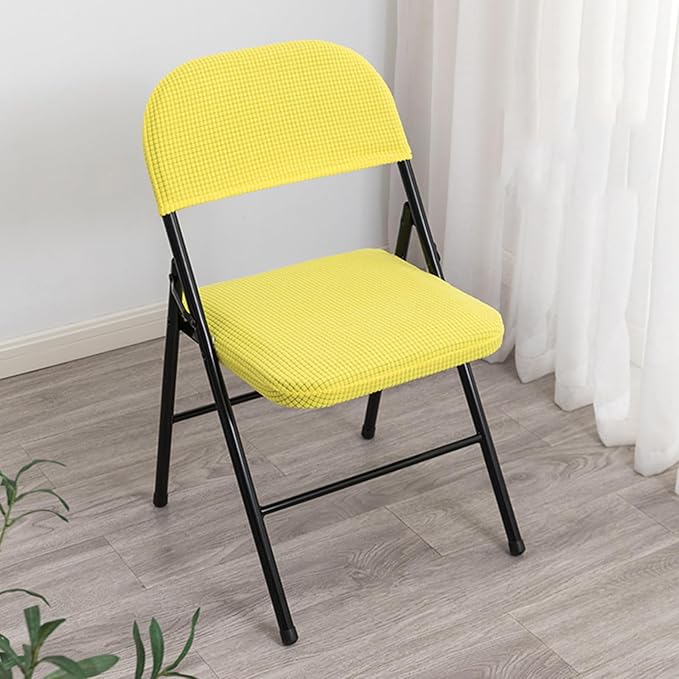 Dust-Proof Folding Chair Covers 2 Piece Set Backrest & Seat Cushion Cover for Office Meeting，Household，Computer，Party (Yellow, One Size)