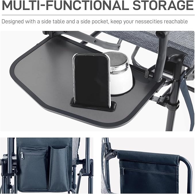 EVER ADVANCED Portable 30.7" Seat Height Tall Folding Camping Chair Directors Chair High Foldable Bar Stool with Side Table for Makeup Artist, Sports Event, Craft Show, Stretch Mesh, Supports 350LBS
