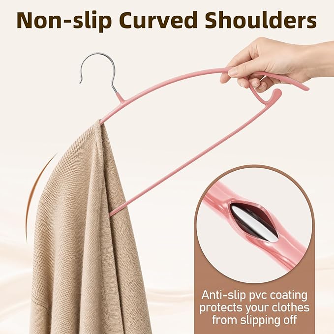 Heavy Duty Metal Coat Hangers 14 Pack, Sweater Hangers No Shoulder Bump, Non-Slip PVC Coating, Space Saving Clothes Hangers for Sweaters, Coats, Shirts, Skirts, Jackets, Pants
