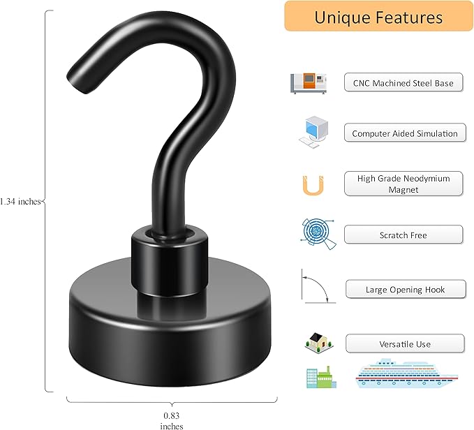 Neosmuk Magnetic Hooks, Heavy Duty 40lb+ Strong Magnet Hook for Cruise Cabins, Cruise Essentials 2026 for Hanging, Metal Wall Refrigerator Hangers (Black, 10 Pack)