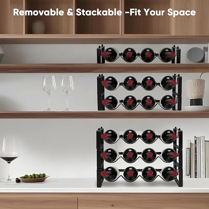 Wine Rack for Countertop – Stackable Freestanding Bottle Organizer for Kitchen, Pantry, Bar Cabinet & Small Spaces – Compact Metal Shelf & Modular Storage Stand (1-Tier)