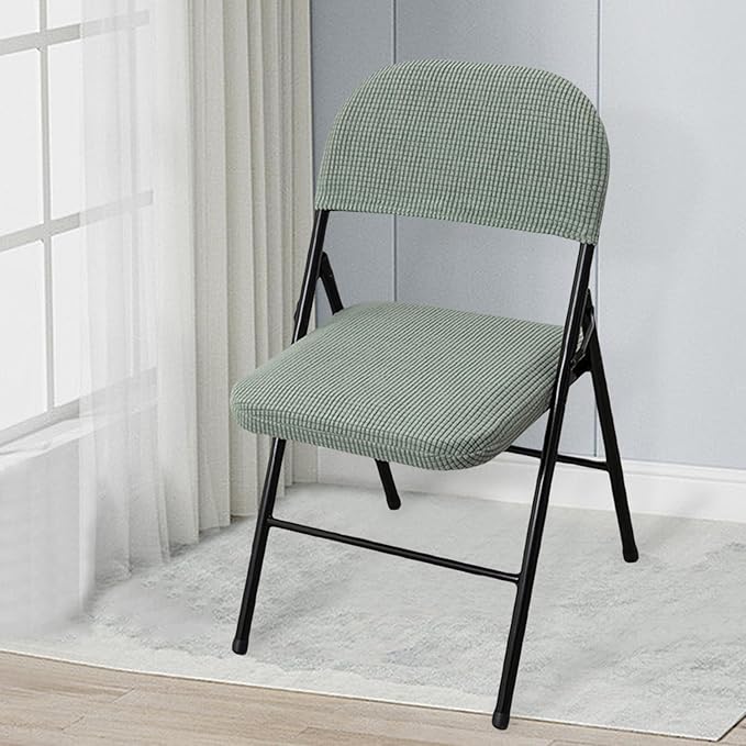 Dust-Proof Folding Chair Covers 2 Piece Set Backrest & Seat Cushion Cover for Office Meeting，Household，Computer，Party (Light Green, One Size)