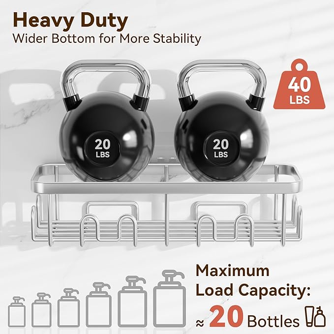 YASONIC Shower Caddy Adhesive 5-Pack, Rustproof Shower Organizer with Holder, No Drilling Shower Shelves for Inside Shower, Large Capacity Bathroom Organizers and Storage for Home & Renters, Silver