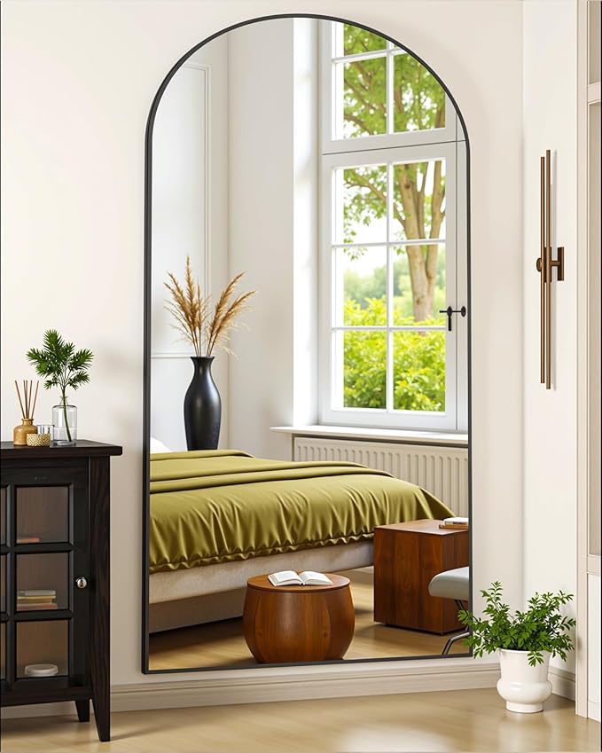 Suidia Full Length Mirror, 76"x34" Floor Standing Mirror Freestanding, Full Body Mirrors with Stand for Bedroom, Hanging Mounted for Living Room Cloakroom, Black, Arched Style