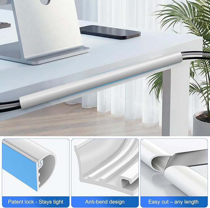 Grotheory 78" Cord Hider for 2-3 Cable, Self-Adhesive Cord Covers for Wires on Wall, Silicone Wire Cover for Wall Mounted TV, Paintable Cable Management for Home & Office, White