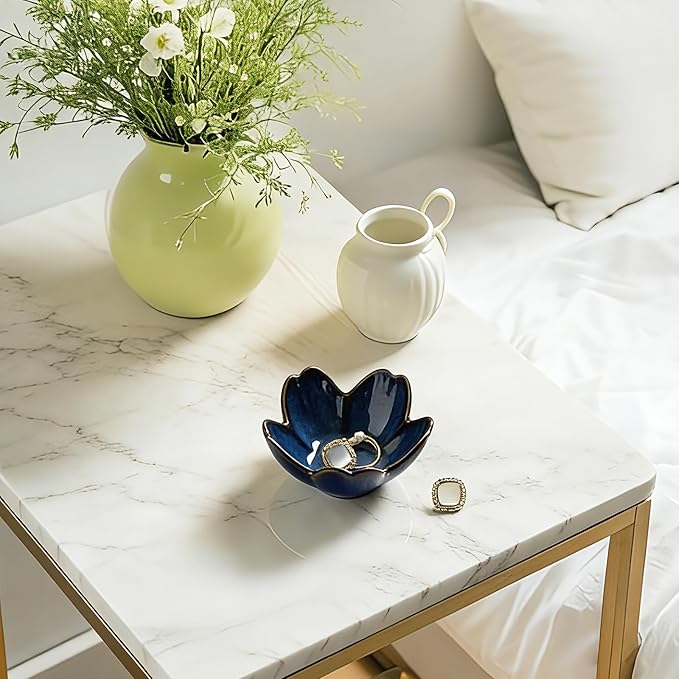 Mecaikru Flower Jewelry Tray Ceramic Ring Dish Jewelry Dish Small Trinket Tray Cute Ring Holder Key Bowl Decorative Plate Gifts For Mom/Sister/Friend, Birthday/Mother's Day/Christmas Gift (blue)