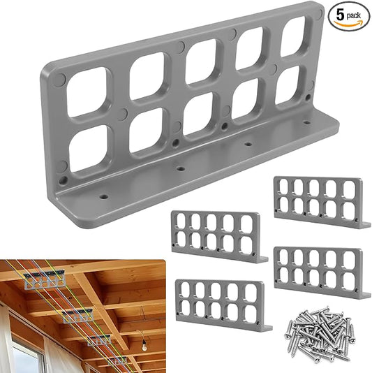 5 Pcs Cable Chase-Wire Bracket Fits NMB Electrical Cord Organized Management, Cable Support Wire Bracket Holder W/Screws, NM Cable Support Organizer, Electrical Wire Dispenser 10-Hole 1-Inch Diameter