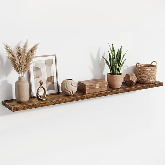 72 Inch Floating Shelves for Wall Set of 1,9.3" Deep Wall Shelves,Rustic Wood Wall Mounted Book Shelves with Invisible Brackets,Extra Long Floating Shelf for Living Room,Office,Bedroom,Rustic Brown