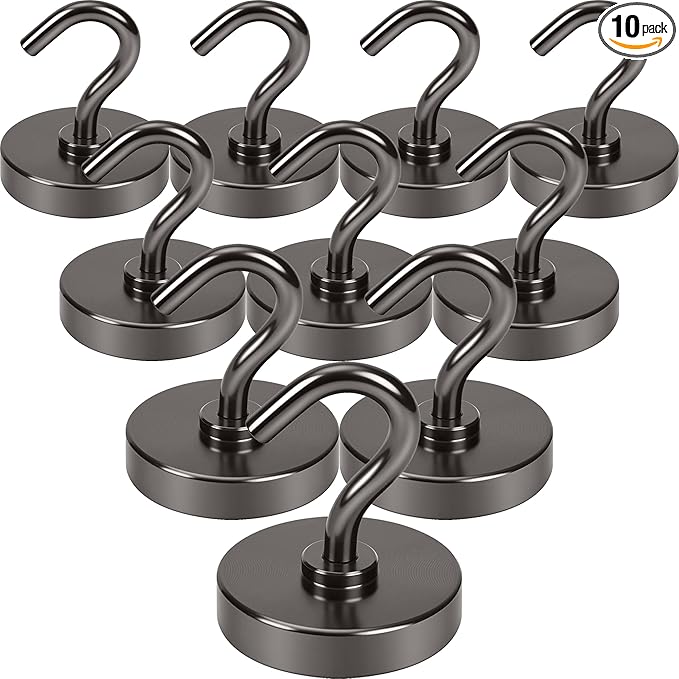 Neosmuk Magnetic Hooks, Heavy Duty 85lb+ Strong Magnet Hook for Cruise Cabins, Cruise Essentials 2026 for Hanging, Metal Wall Refrigerator Hangers (Gunmetal, 10 Pack)