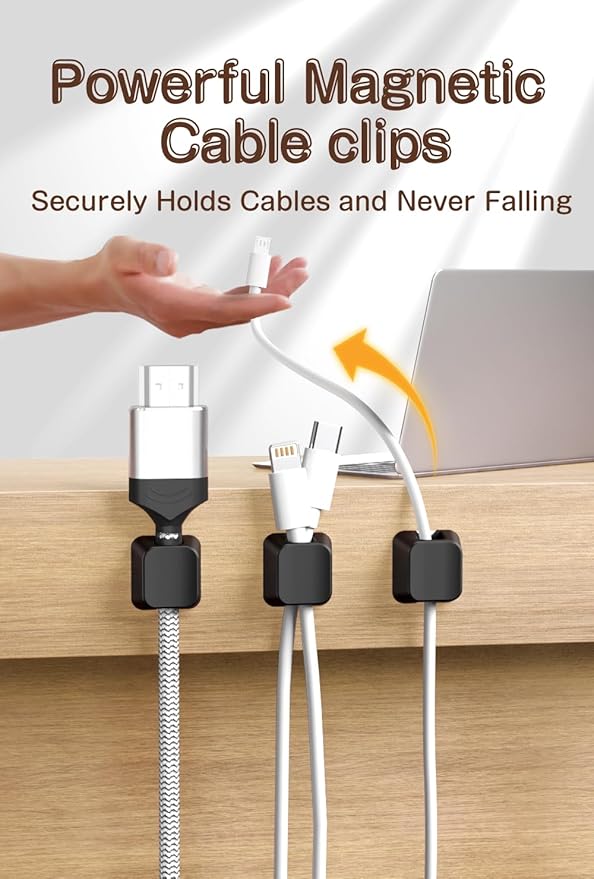 Magnetic Clip for Cords, Maveek 5 Pack Cable Holder Magnet Cord Clips Organizer Desk Wall Metal Table Cable Management for Charger USB C Home Office Car (Black)