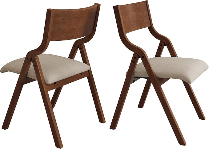 Ball & Cast Upholstered Folding Chairs Set of 2,with Padded Seat,Wooden Portable Dining Chairs W/Ergonomically Designed Back and Cushion,Easy Carry,No Need to Install,for Kitchen,Office,Walnut