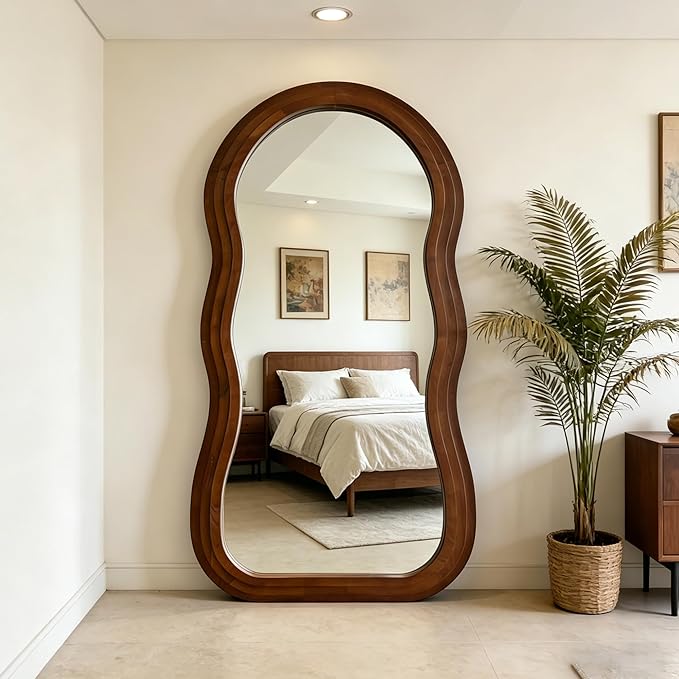 Wavy Full Length Mirror, 71"x33.5" Oversized Organic Floor Mirrors with Triple-Layer Solid Wood Frame, Irregular Full Body Mirror for Living Room Entryway Hallway Cloakroom, Leaning/Hanging