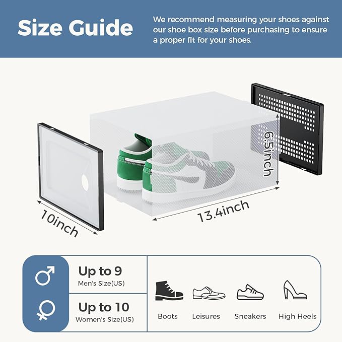 OLIXIS Shoe Storage Boxes, 12-Pack Stackable Shoe Organizers with Lids, Sneaker Display and Storage Containers for Closet, Under Bed, Entryway, Black