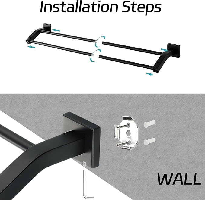 Alise Double Towel Bar, 28 Inch Towel Rack for Bathroom Wall Mounted, SUS304 Stainless Steel Bathroom Towel Holder Joining Process Towel Rail for Bathroom,Matte Black