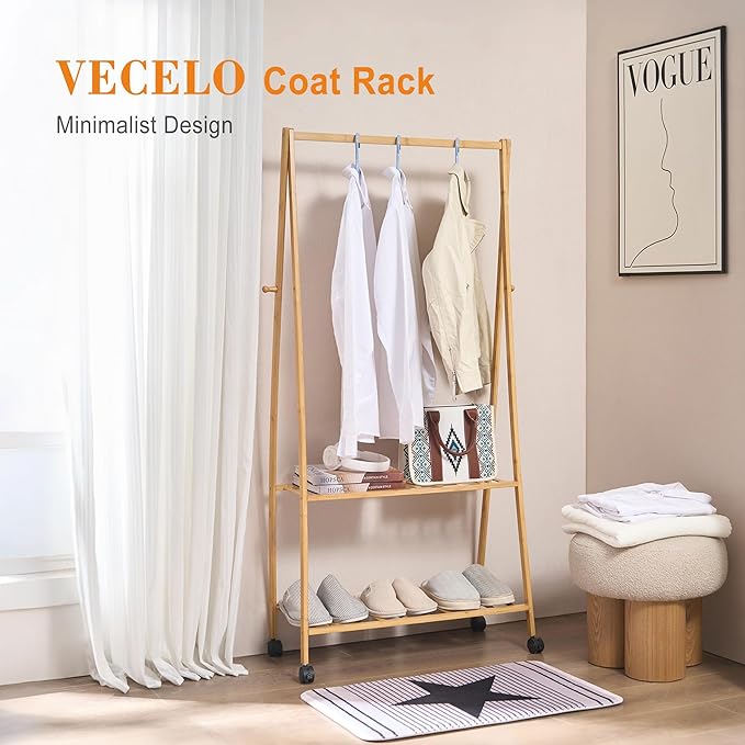 VECELO Coat Rack Freestanding, Entryway Hanger Stand, Umbrella Holder, Hall Tree With Hooks, Floor Standing Metal Tree Stand,Oak