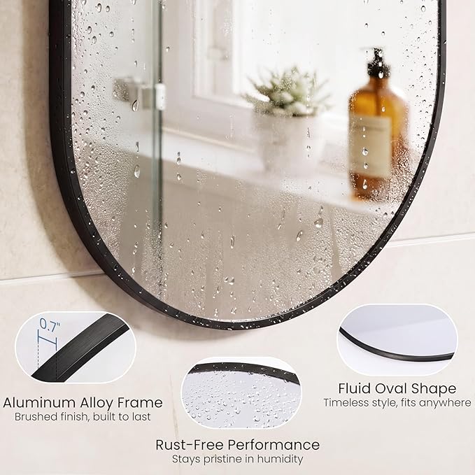 Sweetcrispy 24" x 36" Black Bathroom Mirror for Wall, Oval Wall Mirror with Metal Frame, Tempered Glass, Modern Vanity Mirror for Over Sink, Living Room, Bedroom, Entryway, Horizontal or Vertical