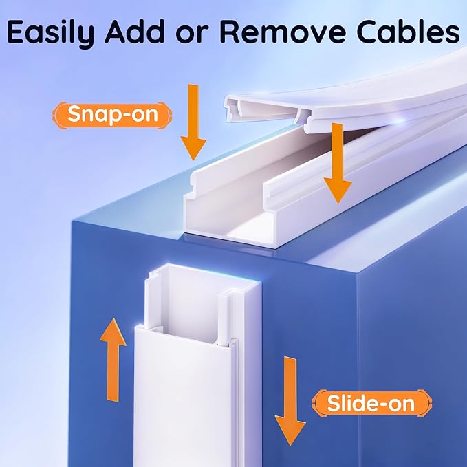 Delamu 236in Cord Hider, Professional Cable Cover Kit for Wall, TV Wire Hider for Wall Mounted TV, Raceway Cover on Management Wires, Cable Concealer, 1.18'' H x 0.60'' W, White